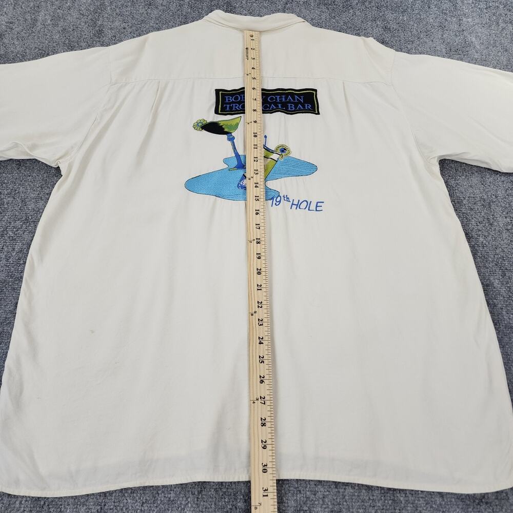 Bobby Chan Shirt Mens Large Cream Silk Bamboo Tropical Bar 19th Hole Casual Golf - Picture 6 of 16